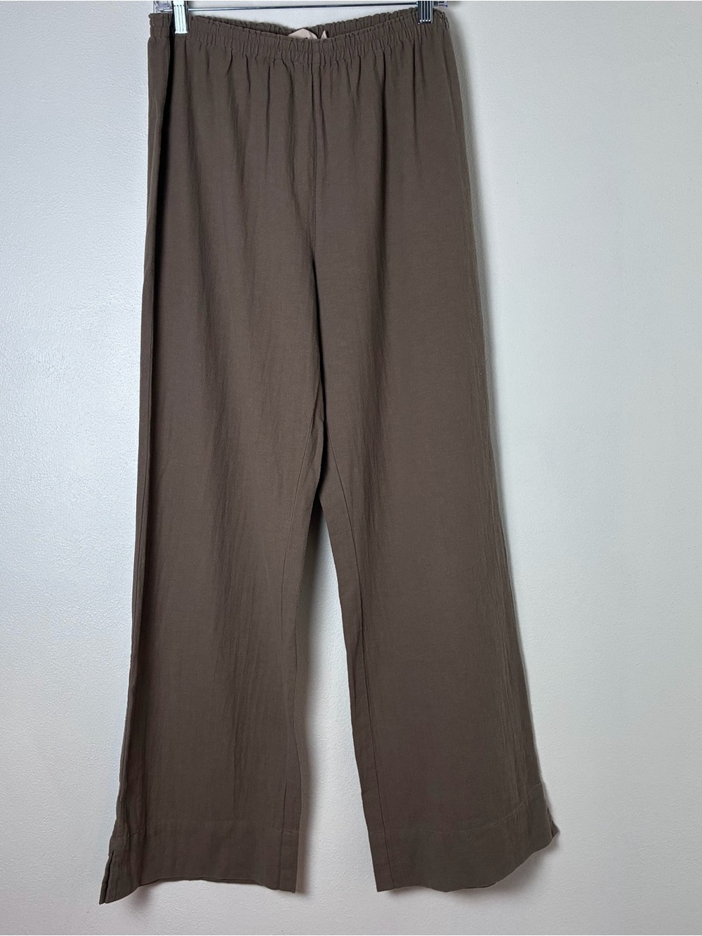 Soft Surroundings 100% Cotton Elastic Waist Wide Leg Pants Taupe Brown Medium M